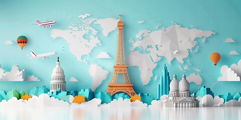 Travel the world monument concept banner