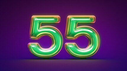 The number "55" in neon green with a vibrant glow, against a solid dark purple background