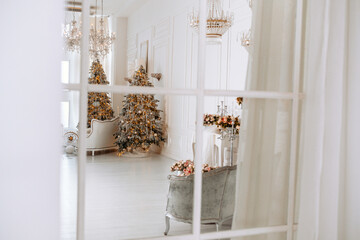 Elegant Christmas decor with beautifully adorned trees and festive atmosphere