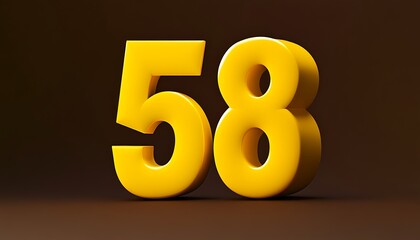 3D "58" text in vibrant yellow with a matte finish, set against a solid dark brown background