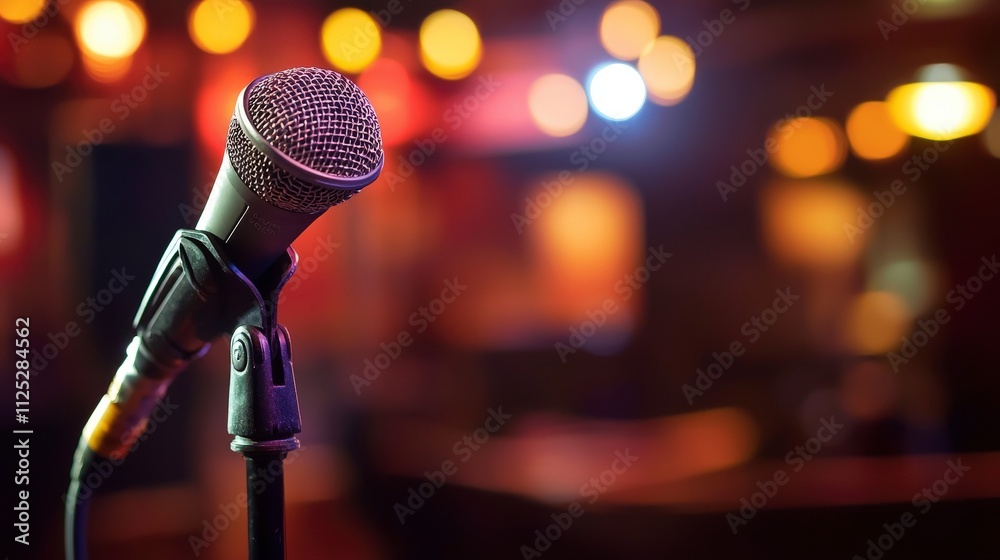 Poster Close-up of captivating microphone performance in a modern recording studio production environment