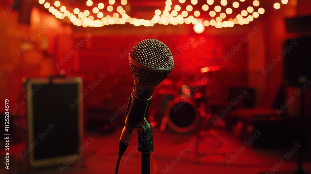 Aufkleber recording session with microphone on stand in studio ambient lighting music environment focused pers