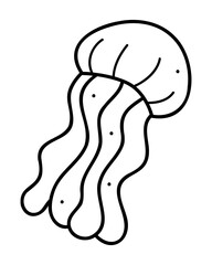 One jellyfish in white and black. Doodle clip art for your projects.