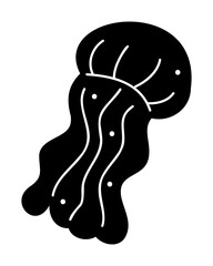 One jellyfish in black and white color. Doodle clip art for your projects.