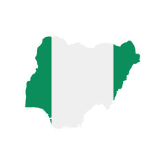 Obraz premium Vector illustration of Nigeria map overlaid with the national flag, highlighting the country's geographic outline combined with its national colors.