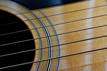 Obraz premium acoustic guitar close up strings music