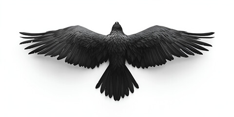 Obraz premium Black Bird with Wings Spread Isolated on White