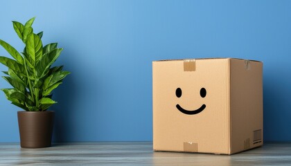Obraz premium Unboxing joyful surprisessmiley box indoor space product photography minimalist setup close-up view happiness concept