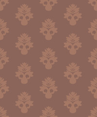 Seamless pattern with damask style floral elements in soft brown (mocha mousse) color