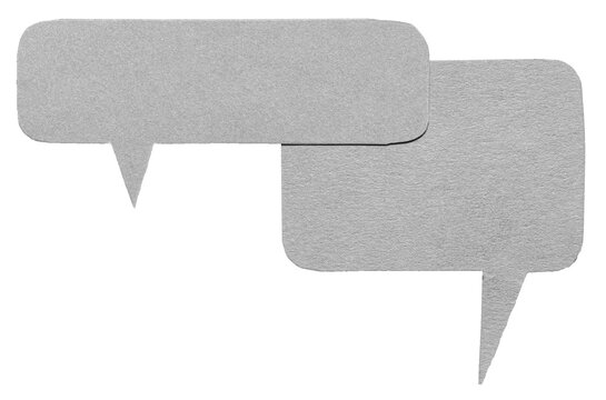 Grey gray blank cut out cardboard paper speech bubbles with rough edges and copy space for text on transparent png background design element