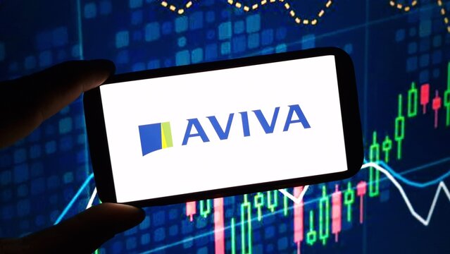 Konskie, Poland - December 08, 2024: Aviva company logo displayed on mobile phone
