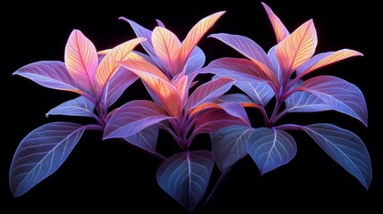 Fototapeta premium A bunch of purple and orange leaves on a black background