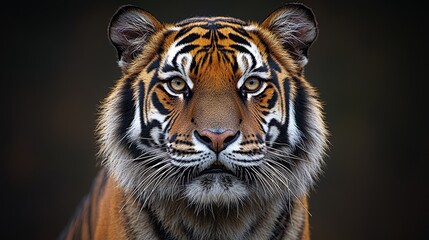 Obraz premium A close up of a tiger's face on a black background