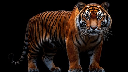 Naklejka premium A tiger standing in front of a black background