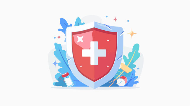 First Aid Shield Flat Icon: Medical Emergency Symbol for Healthcare, Safety, Protection Concept