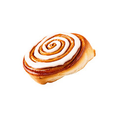 cinnamon roll with glossy glaze isolated on transparent background