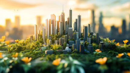 Mini city model, The buildings and cityscape, 3d rendering, Innovation and sustainability in futuristic urban
