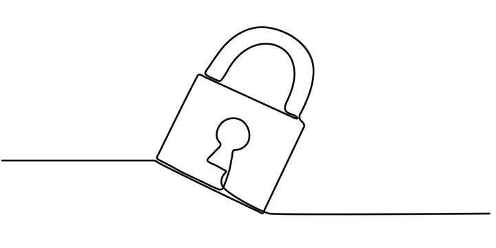 pade lock continuous one line drawing, Security Padlock Line icon, Sketch Design, Pixel perfect, Editable stroke, Encryption, Firewall, Guarding, Key, Continuous line draw design vector illustration. 
