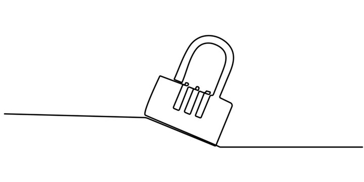 pade lock continuous one line drawing, Security Padlock Line icon, Sketch Design, Pixel perfect, Editable stroke, Encryption, Firewall, Guarding, Key, Continuous line draw design vector illustration. 