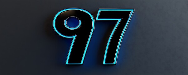 The number "97" in sleek black with a neon blue outline, on a solid dark gray background