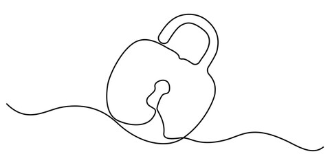 pade lock continuous one line drawing, Security Padlock Line icon, Sketch Design, Pixel perfect, Editable stroke, Encryption, Firewall, Guarding, Key, Continuous line draw design vector illustration. 