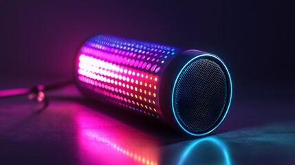 Vibrant led portable speaker showcasing dynamic sound and light effects in a modern home setting...