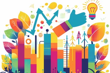 Obraz premium Colorful Illustration of Urban Growth and Sustainable Development Concept