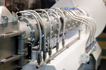 close up of dry pet food extruder machine