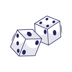 Flat cartoon vector illustration of cute dice icon mascot symbol for web, casino, and game play roll on board