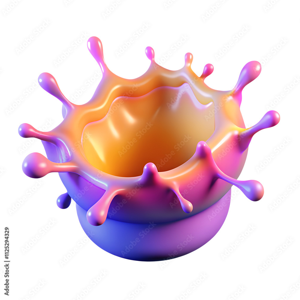 Poster 3d splash of juice or holographic colored liquid. abstract colorful wave flowing isolated