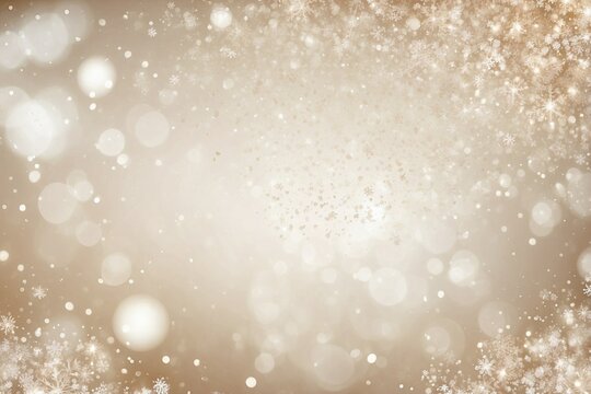 Silver and Light Beige Christmas Background with Small Delicate Snowflakes and Silver Glitter