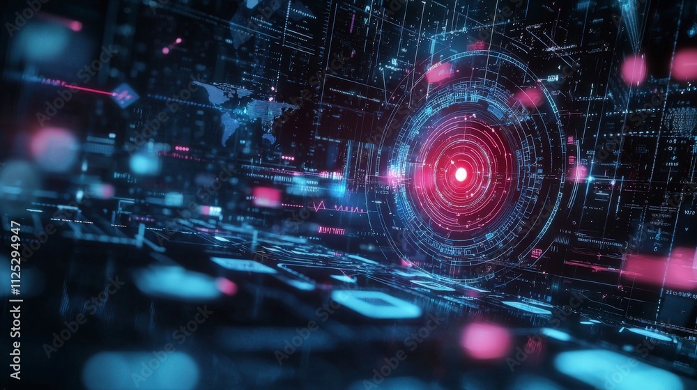 Aufkleber Futuristic data visualization digital space abstract graphics virtual environment close-up view technology concepts