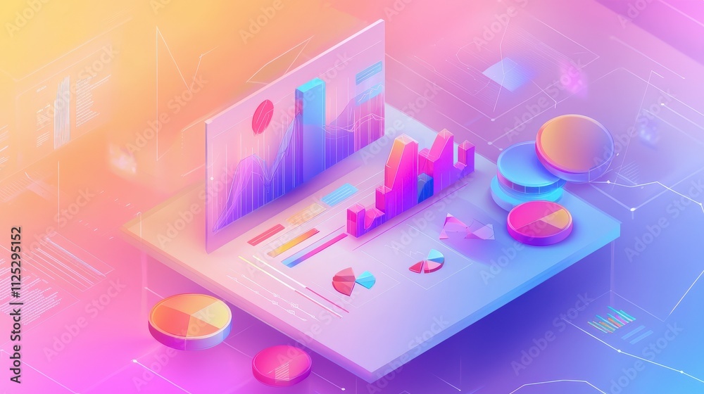 Poster Dynamic data visualization and analysis digital workspace infographic tech environment aerial view modern insights