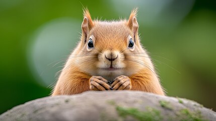 Obraz premium A red squirrel sitting on top of a rock