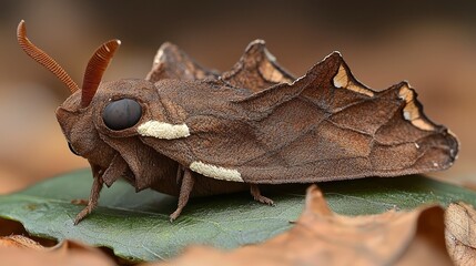 Fototapeta premium A brown moth sitting on top of a leaf