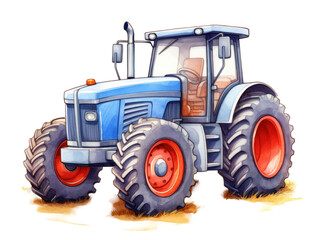 Obraz premium Blue Tractor in Farm Landscape Illustration