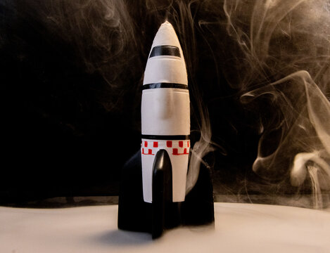 A Giant Space Rocket Within Smoke And Steam