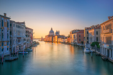 Santa Maria della Salute church in Grand Canal at sunrise. Venice, Italy