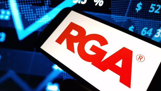 Konskie, Poland - December 08, 2024: Reinsurance Group of America company logo displayed on mobile phone