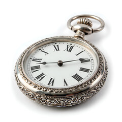 Intricately designed antique pocket watch with roman numerals and decorative case, photography of still life concept.