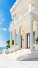 Obraz premium Timeless Mansion with Neoclassical Pillars and Water Views