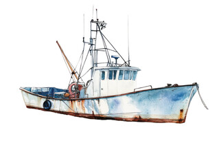 Naklejka premium Rustic Fishing Boat Watercolor Illustration