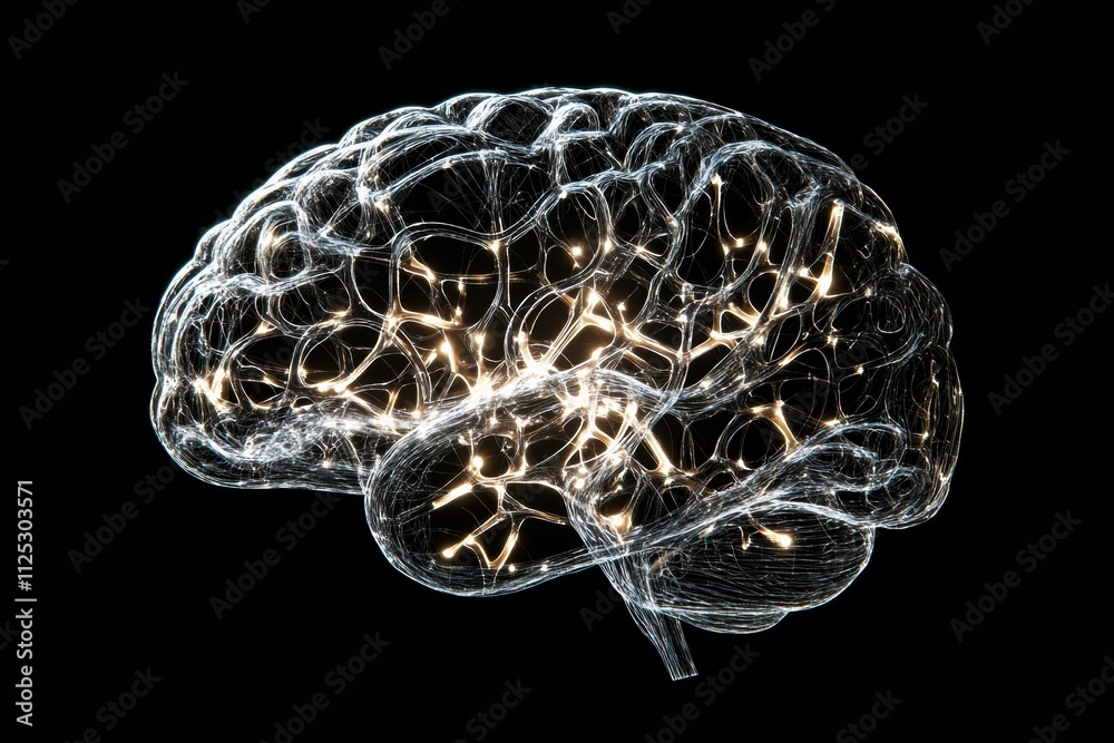 Leinwandbilder This creative artwork displays a human brain represented by luminous neural networks and synapses, highlighting cognitive complexity. Generative AI