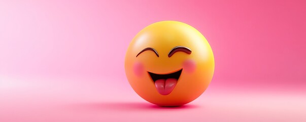 A cheeky winking emoji with a raised eyebrow on a pastel pink background