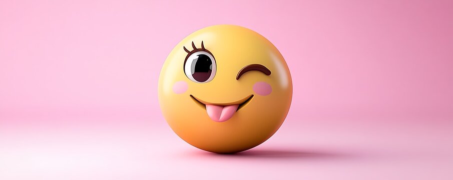 A cheeky winking emoji with a raised eyebrow on a pastel pink background - Powered by Adobe