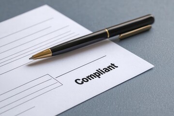 tax submit concept. Close-up of a tax form stamped "Compliant" after submission, tax submit compliance submission, successful filing result