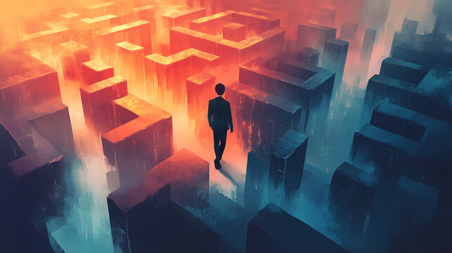 The concept of behavioral economics and decision biases. Labyrinth. Illustration