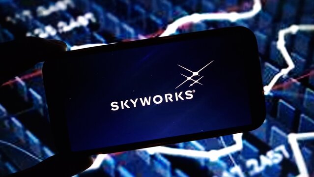 Konskie, Poland - December 08, 2024: Skyworks Solutions company logo displayed on mobile phone