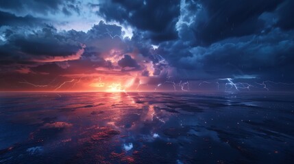 Obraz premium The abstract beauty of lightning is stunning. The storm's power is evident in every flash and roll of thunder.