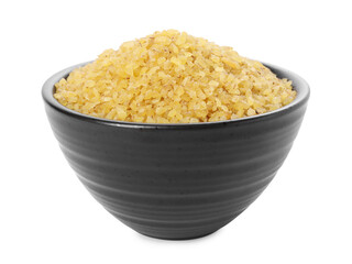 Raw bulgur in bowl isolated on white